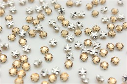 Шатоны пришивные Preciosa Rose Maxima ss16 (3,8-4,0 мм) Light Colorado Topaz, оправа крестовая плоская - цвет серебристый, 10 шт (Чехия) PR-1269