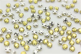 Шатоны пришивные Preciosa Rose Maxima ss16 (3,8-4,0 мм) Acid Yellow, оправа крестовая плоская - цвет серебристый, 10 шт (Чехия) PR-1271