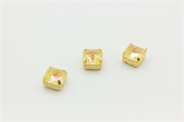 Квадратный кристалл 8x8x6 мм, отверстие: 1 мм, цвет желтый, цвет оправы золотистый, 1 шт.(Китай) 35369