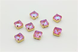 Квадратный кристалл 8x8x6 мм, отверстие: 1 мм, цвет фуксия, цвет оправы золотистый, 1 шт. (Китай) 35371