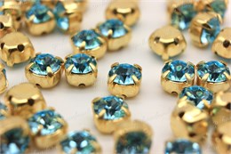 Шатоны пришивные Preciosa Maxima ss12 (3,0-3,2 мм) aqua Bo DF цвет оправы золото, 40 шт. (Чехия) 36857