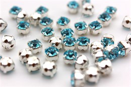 Шатоны пришивные Preciosa Maxima ss12 (3,0-3,2 мм) aqua Bo DF цвет оправы серебро, 40 шт (Чехия) 36858