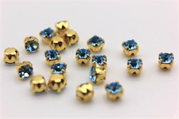 Шатоны пришивные Preciosa Maxima ss12 (3,0-3,2 мм) aqua DF цвет оправы золото, 40 шт. (Чехия) 36859