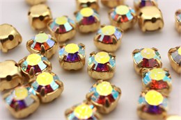 Шатоны пришивные Preciosa Maxima ss12 (3,0-3,2 мм) crystal DF AB цвет оправы золото, 40 шт. (Чехия) 36872